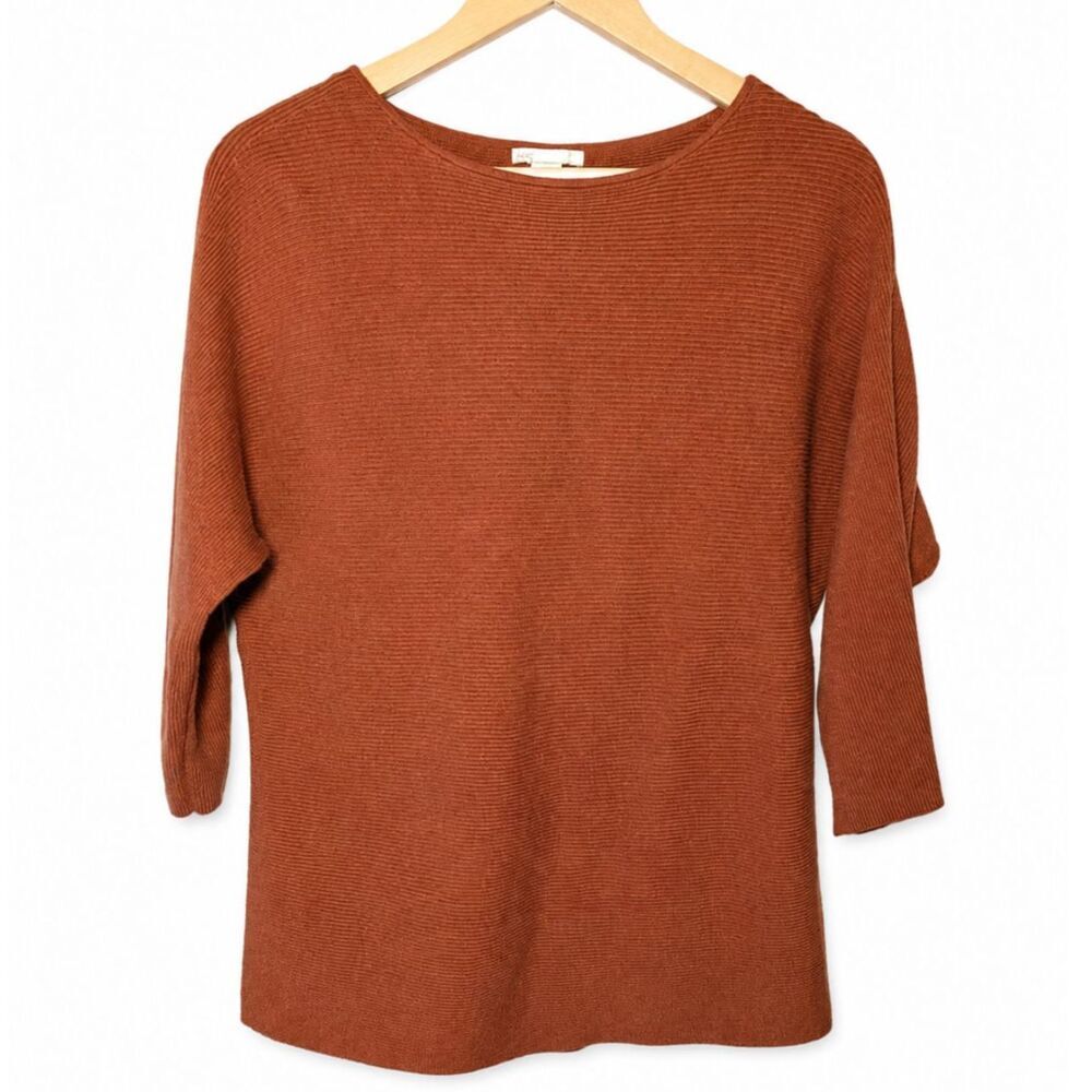 H&M Basic Rust Ribbed Knit Sweater XS Boat Neck Lightweight Soft Minimalist
